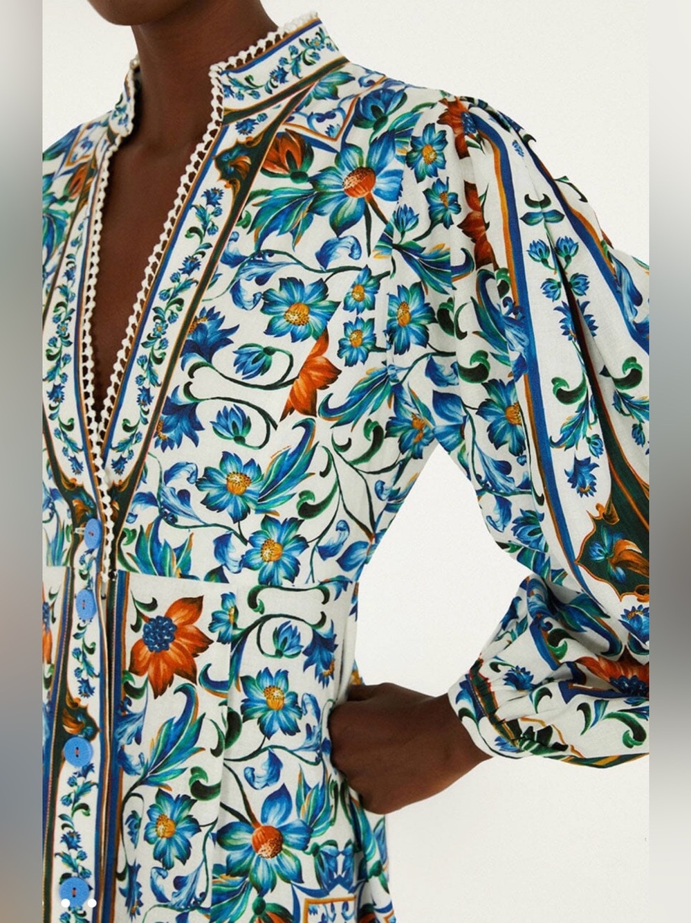 New - Farm Rio Flora Off White Tile Maxi Dress - Picture 2 of 5